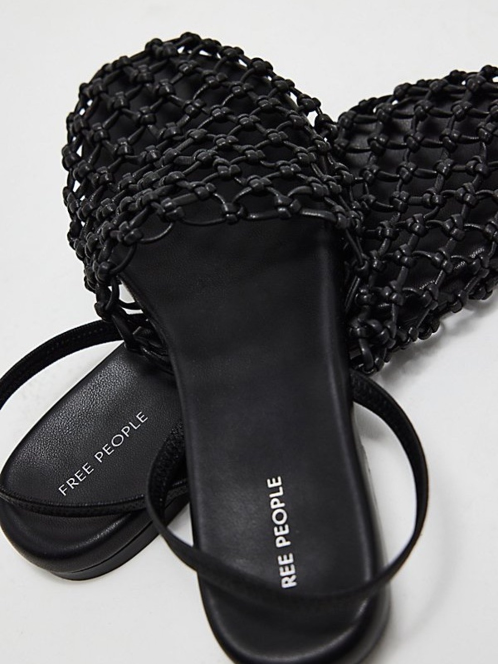 Free People Black Knotted Mesh Mule Sandals